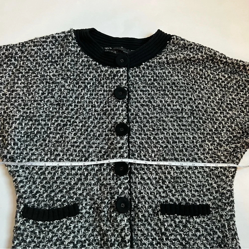 Merino Wool Cotton Sz 6 Small Cardigan Sweater Black & White Chunky Quiet Luxury - Picture 6 of 8